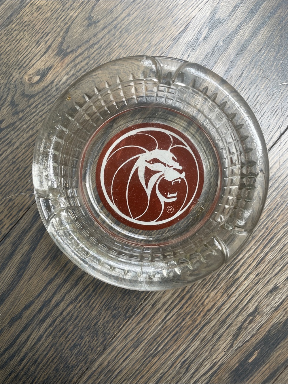 Vintage MGM Resorts Glass Lion Logo Ashtray Casino Souvenir
